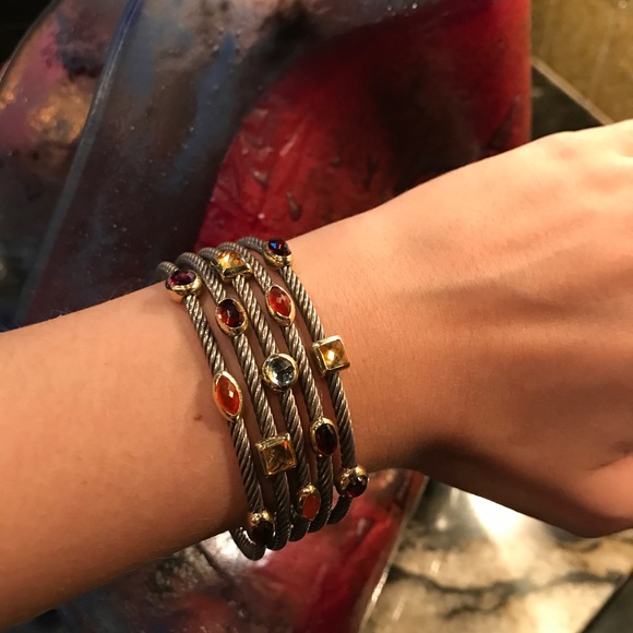 David Yurman Carnelian 5 Row Confetti Gem Cuff 18k - Picture 3 of 7